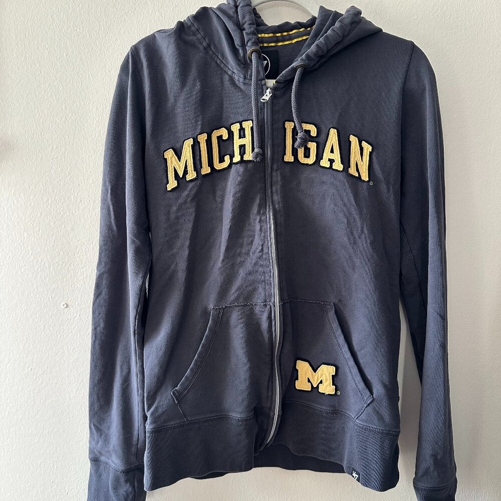 Women's University of Michigan Zip Up Sweatshirt - 47 Brand - Size L - Gray Blue